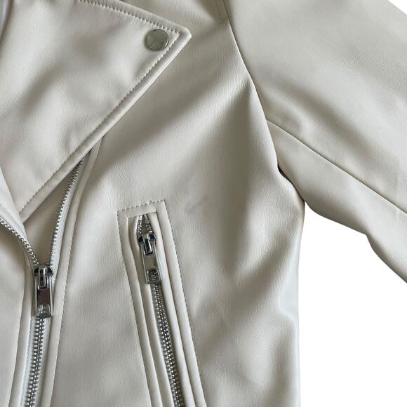 ZARA Moto Biker Jacket Faux Leather Full Zip Belted Women's Medium Beige Cream - Picture 13 of 15